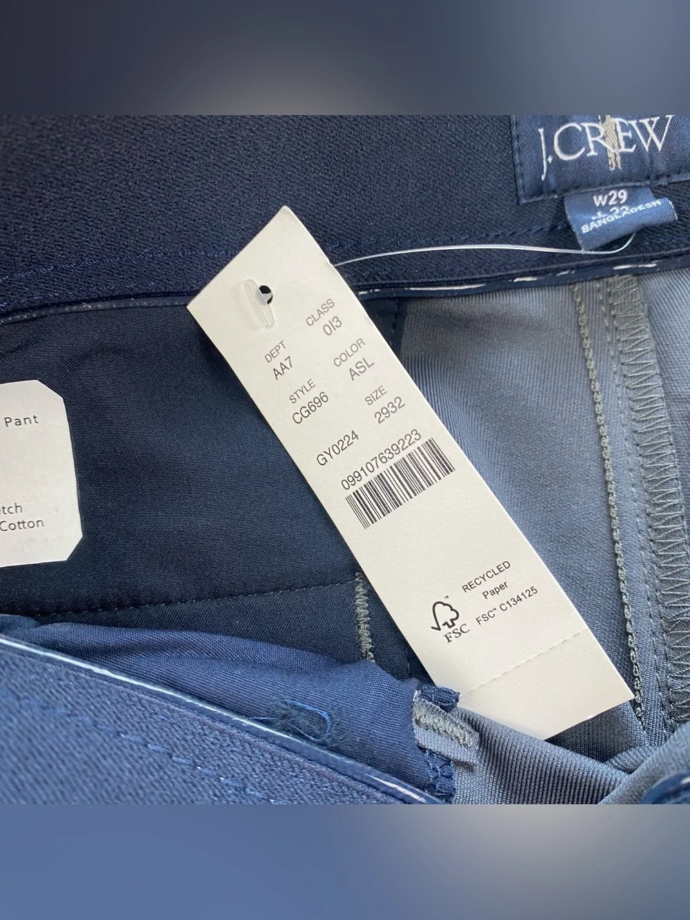J. CREW 484 Slim-fit tech pant in Atlantic Slate Size 29x32 NWT $128 CG696